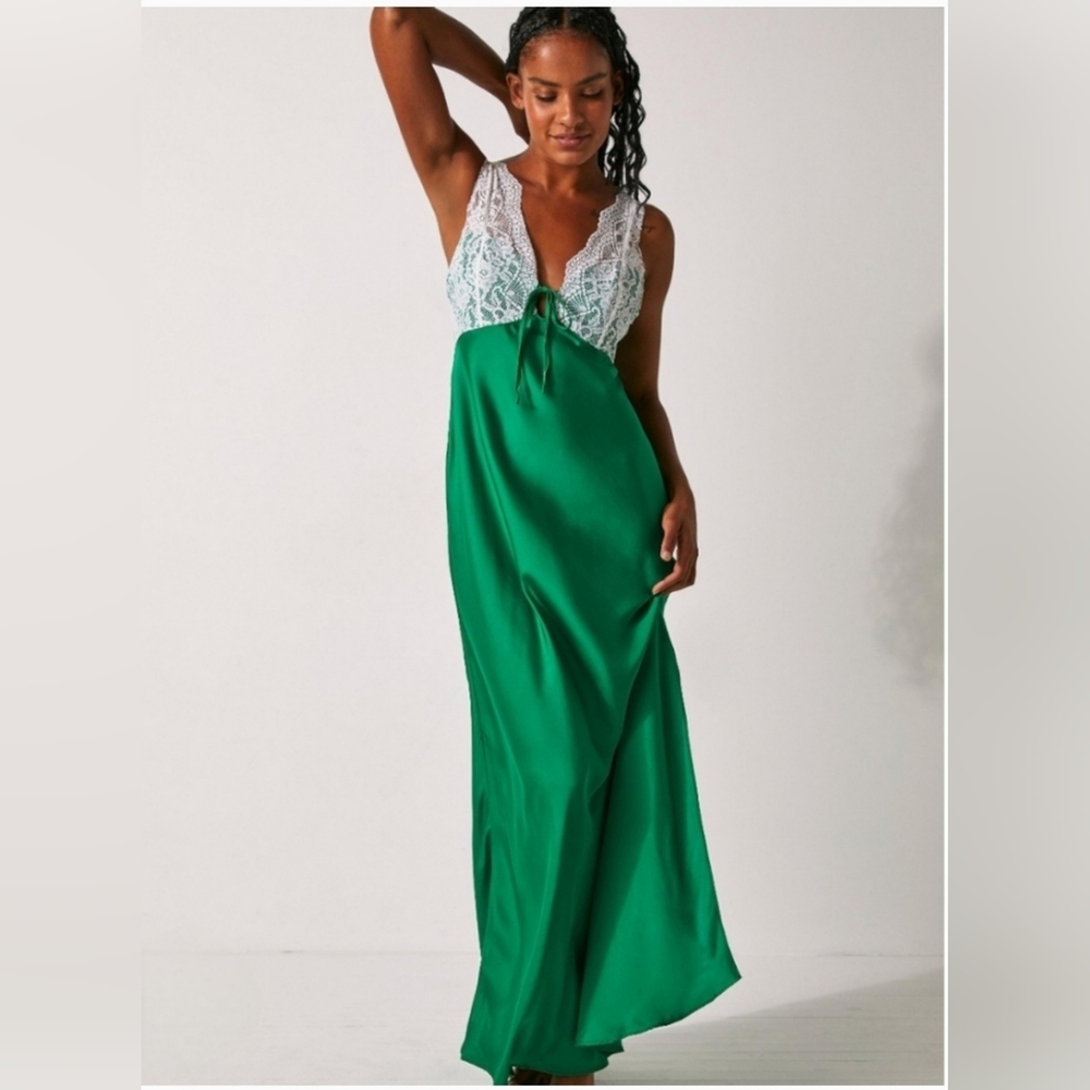 Free People  Movement Women's Country Side Maxi Slip Green Large Nwot